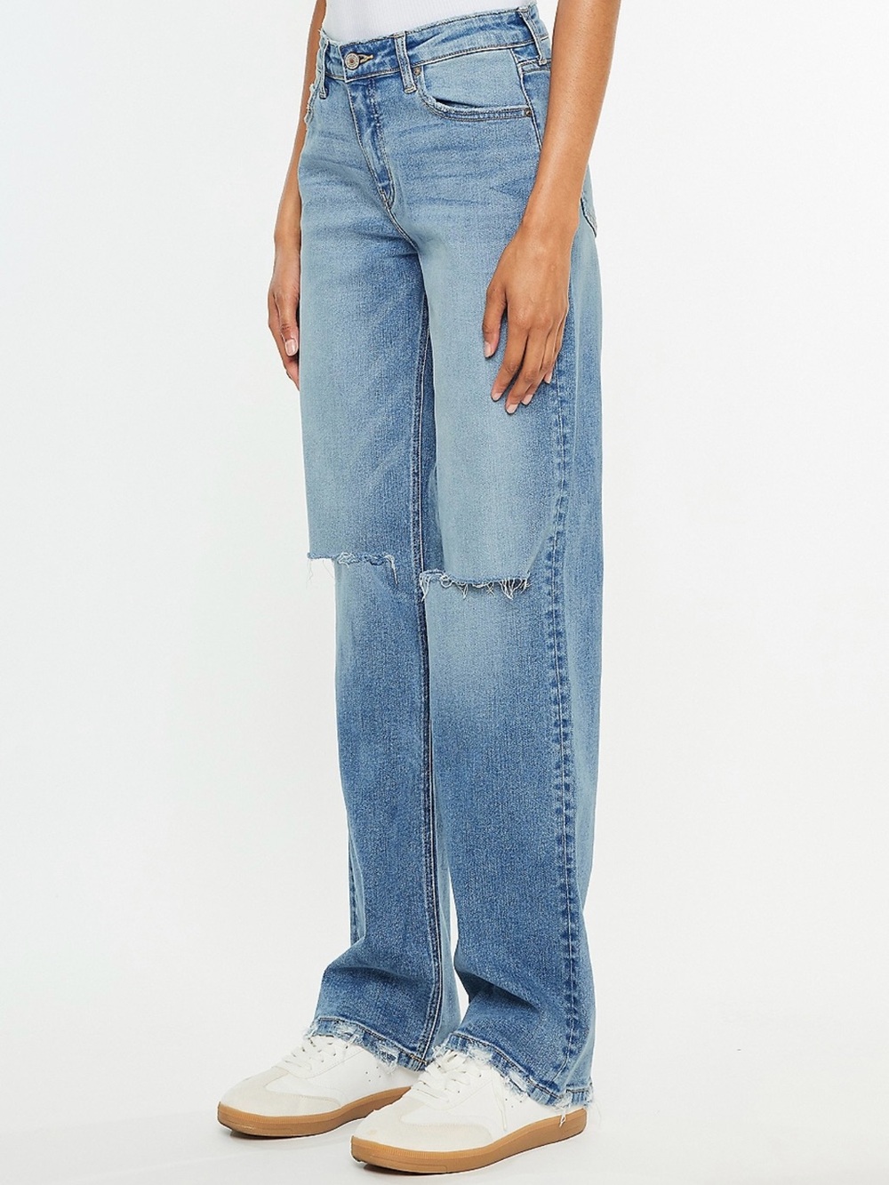 KanCan™ High Rise Open Ripped Straight Jean